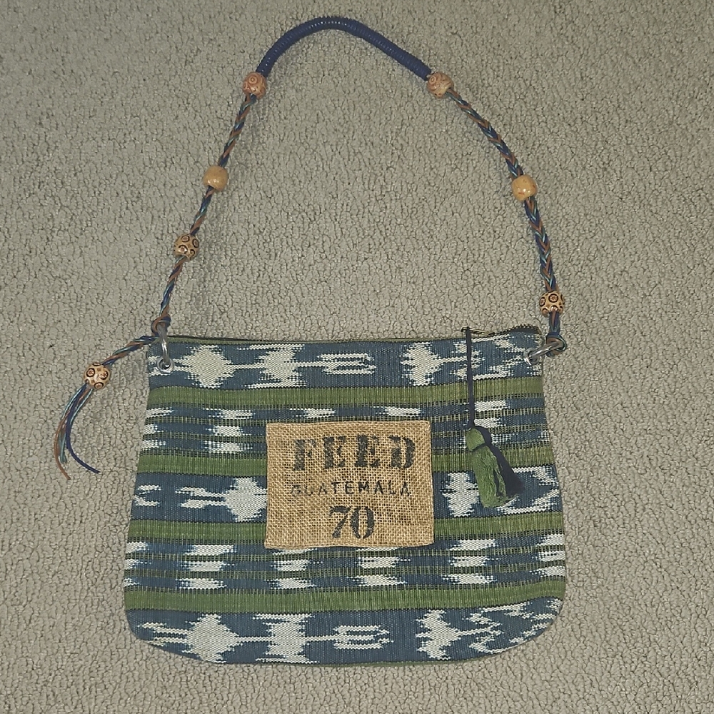 100% FEED Guatemala Woven Shoulder Bag Beaded Strap Artisan Handmade Fair Trade